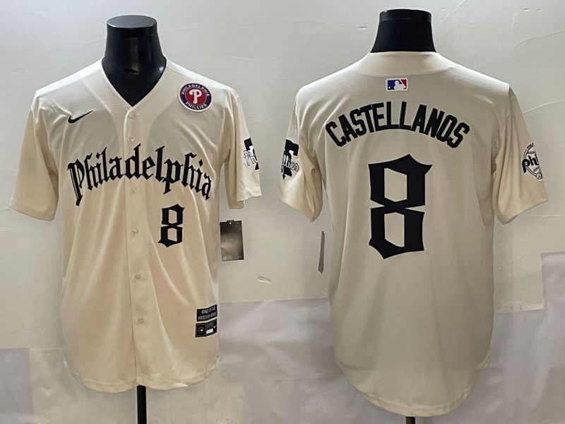 Men 2025 Philadelphia Phillies #8 Castellanos Cream Five generations Joint Name Nike MLB Jersey style 5